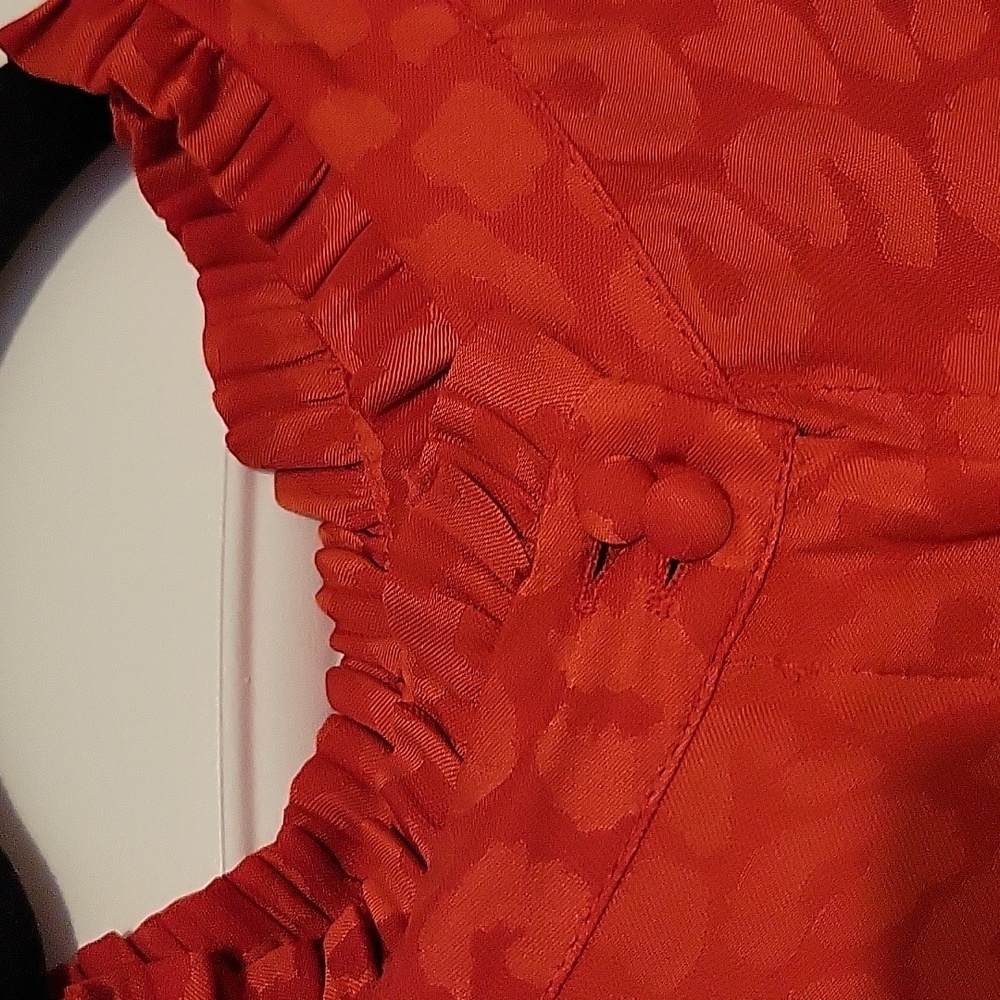 Red Short Sleeve Ruffle Button Down - Picture 2 of 4